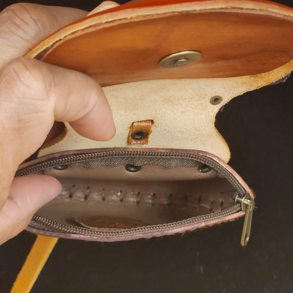 Dog Coin Purse Genuine Leather Brown Wristlet Wallet Collectable Bag Pouch 3x4